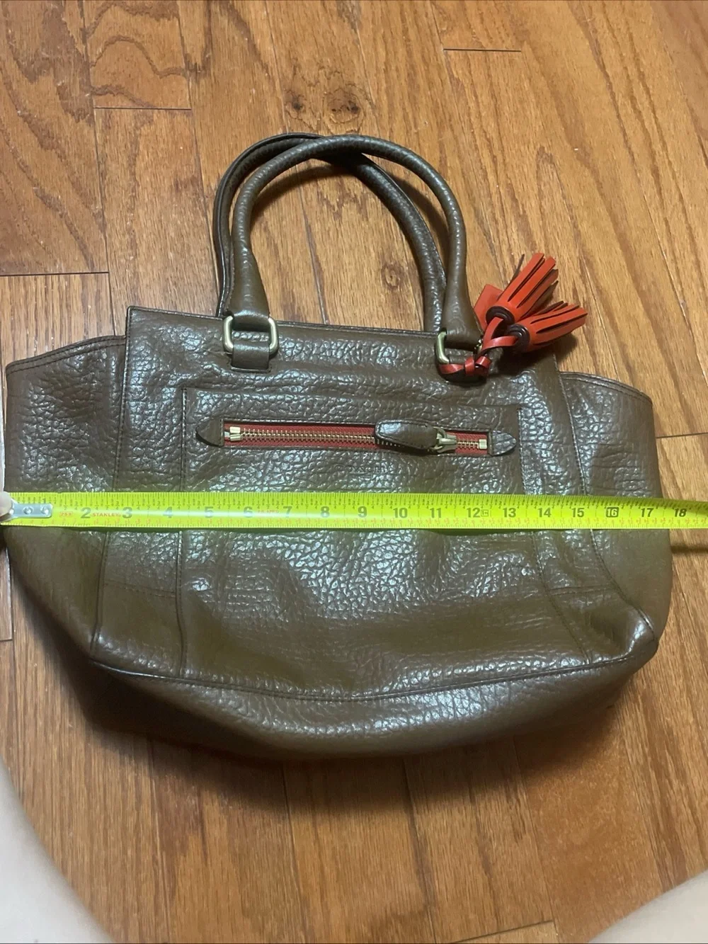 Coach Legacy Candace Medium Carryall Pebbled Brown Leather Red Tassel #19926